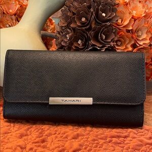 Tahari Women's Black Wallet with Silver Accent